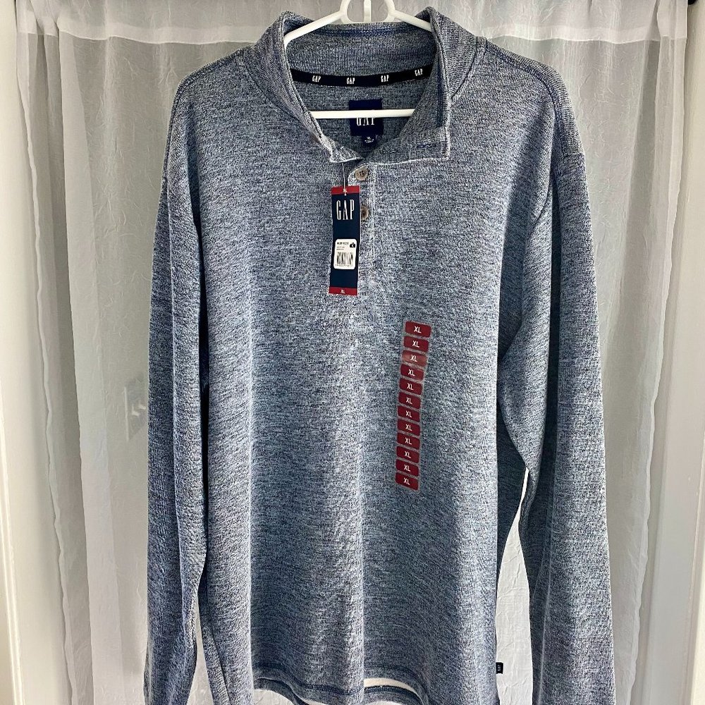 Gap Men's XL blue pullover sweater with button collar, tags on